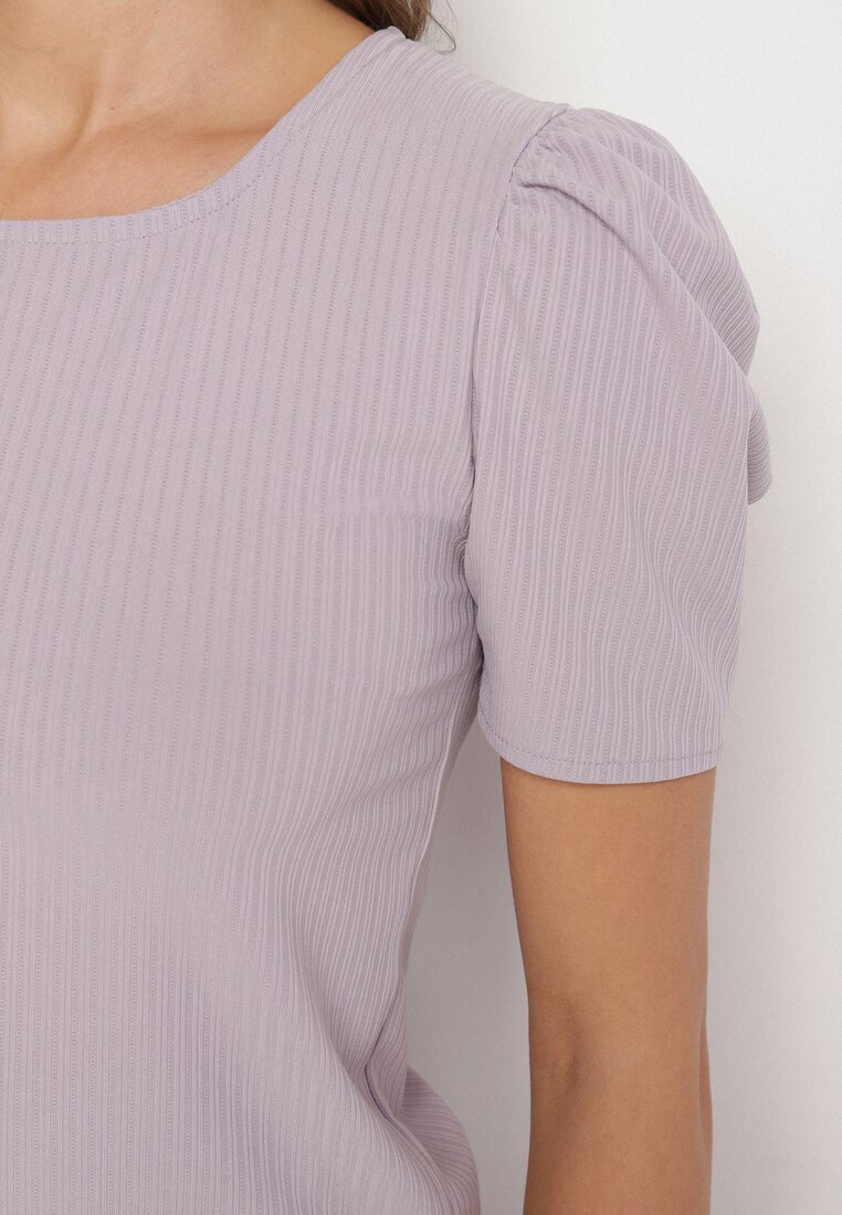 glo-story Tricou Mov deschis Reiat cu Pliuri la Mâneci Kolanovia
