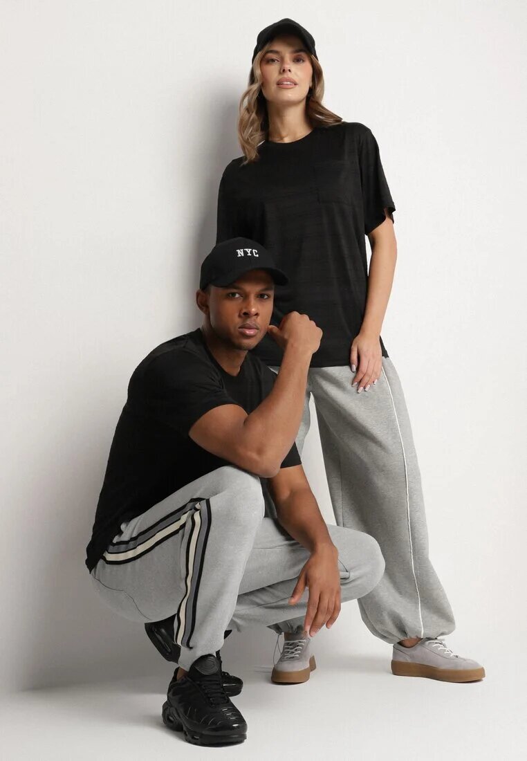 glo-story Tricou Negru cu Croială Clasică cu Buzunar Mairalissa