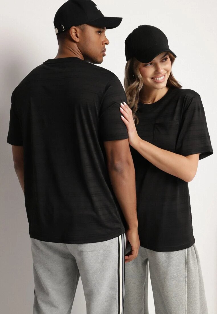 glo-story Tricou Negru cu Croială Clasică cu Buzunar Mairalissa
