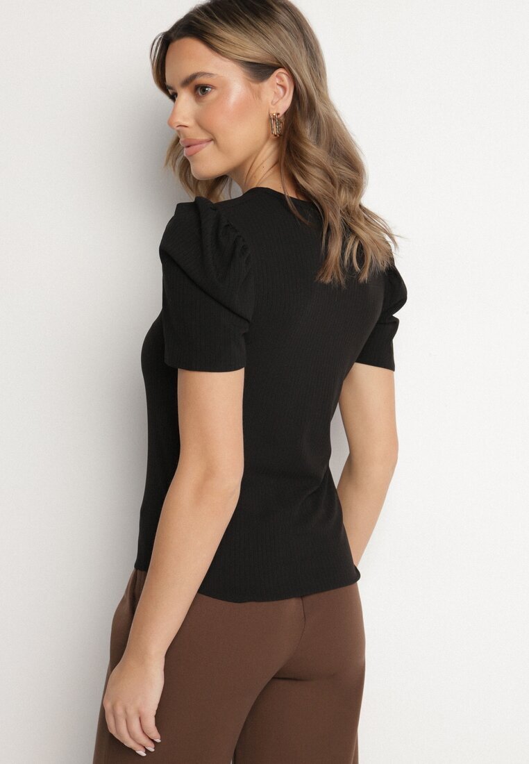glo-story Tricou Negru cu decolteu în V Sunesse