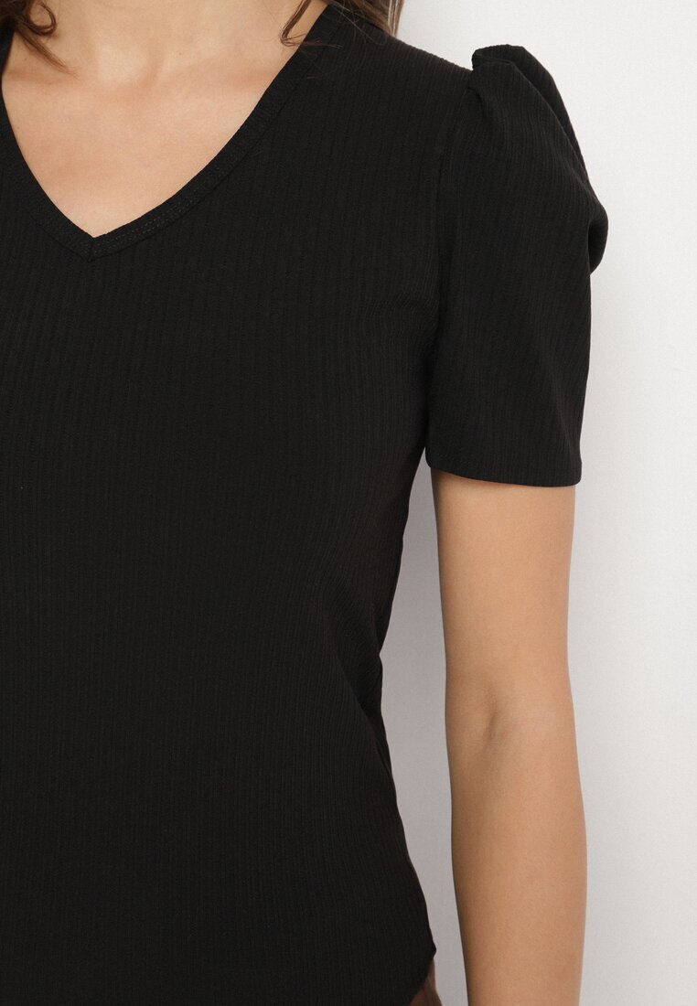 glo-story Tricou Negru cu decolteu în V Sunesse