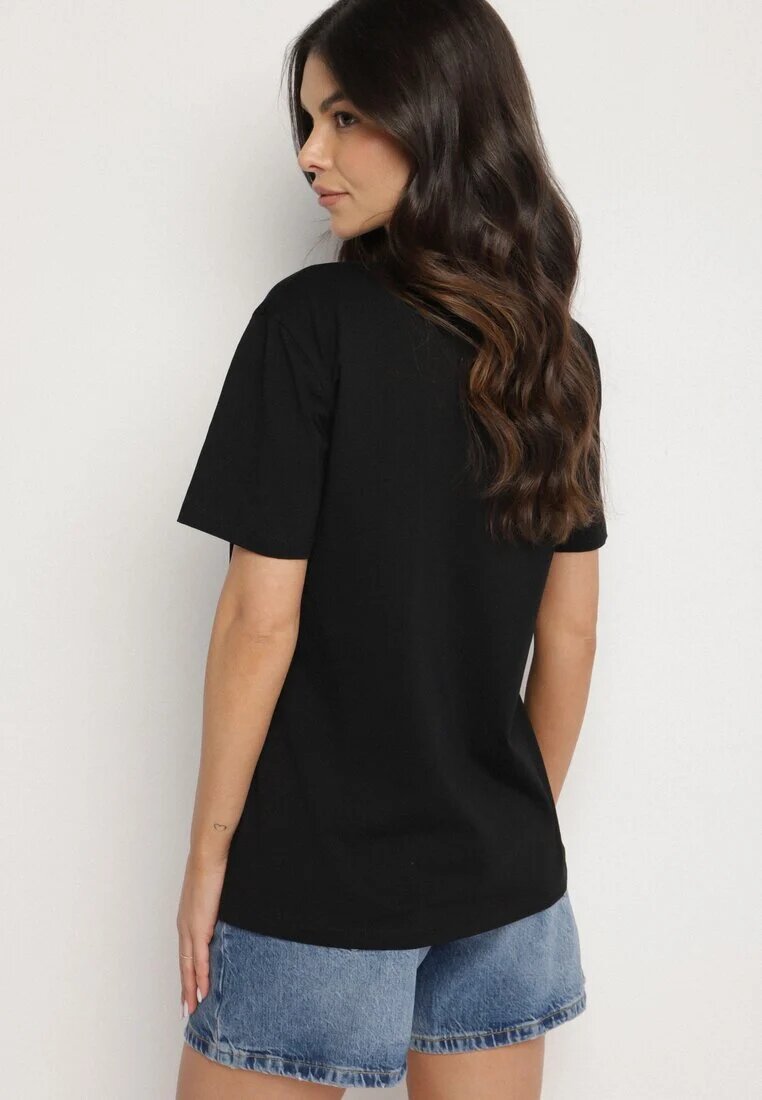 glo-story Tricou Negru de bumbac Decorat cu imprimeu Nelltaria