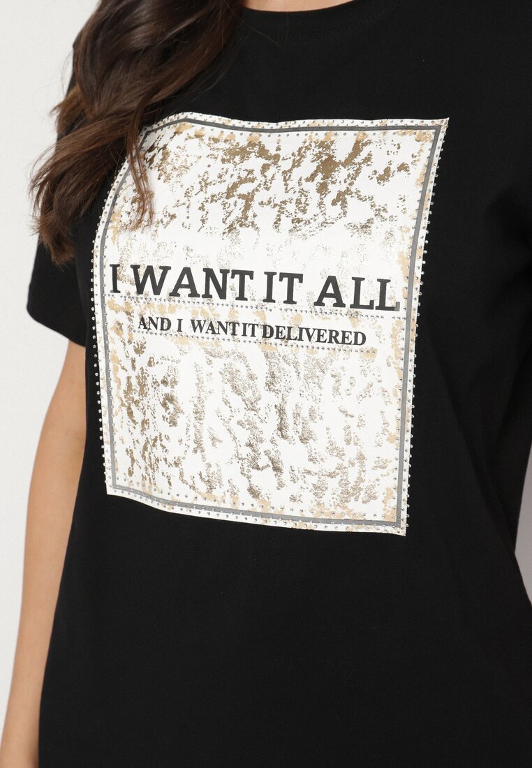 glo-story Tricou Negru de bumbac Decorat cu imprimeu Nelltaria