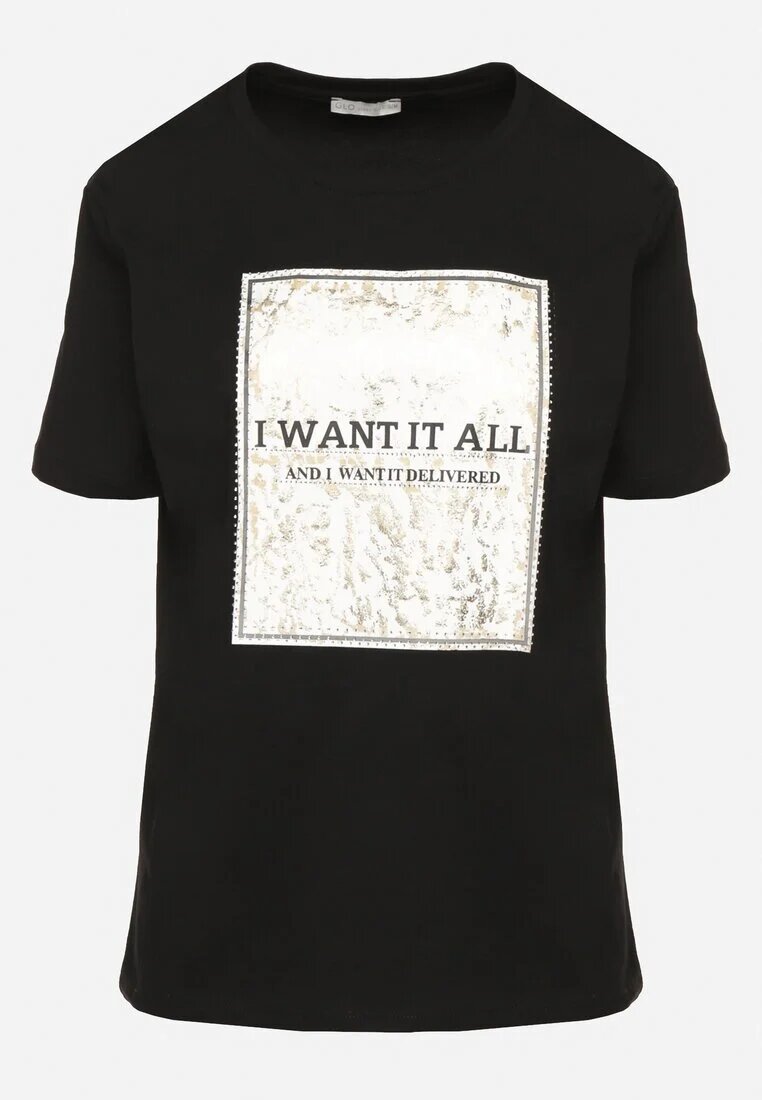 glo-story Tricou Negru de bumbac Decorat cu imprimeu Nelltaria