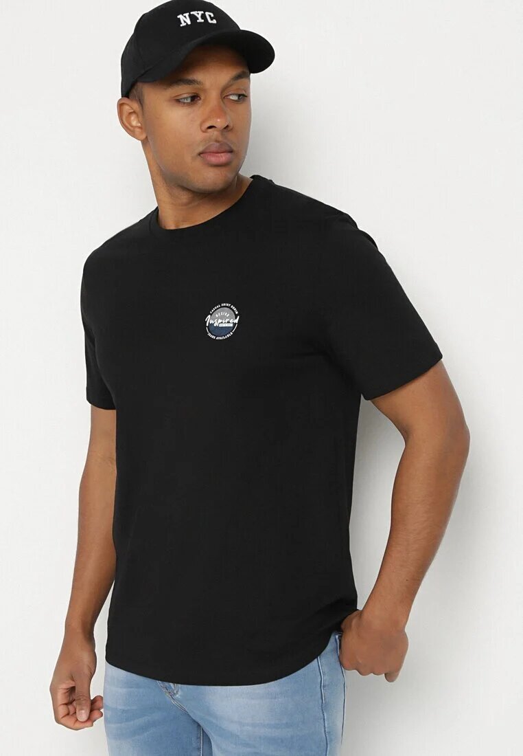 glo-story Tricou Negru din bumbac cu aplicație Selsedi