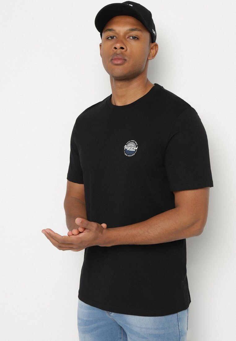 glo-story Tricou Negru din bumbac cu aplicație Selsedi