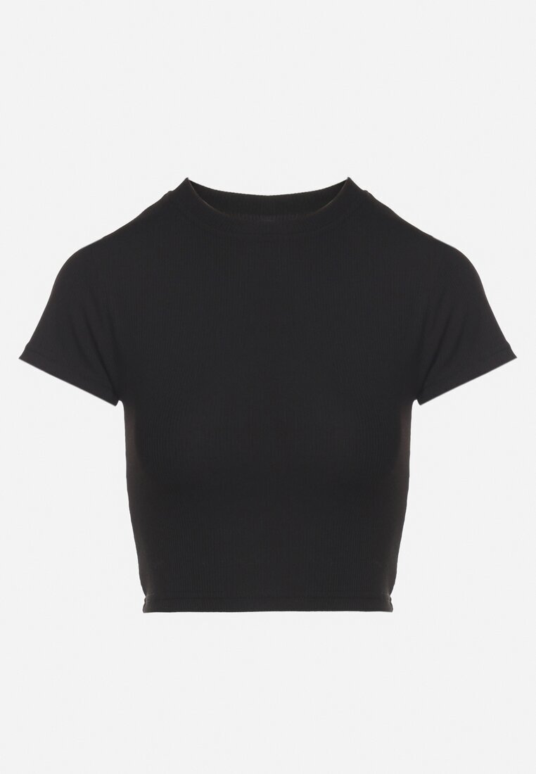 glo-story Tricou negru din material reiat cu croială scurtă Telunna