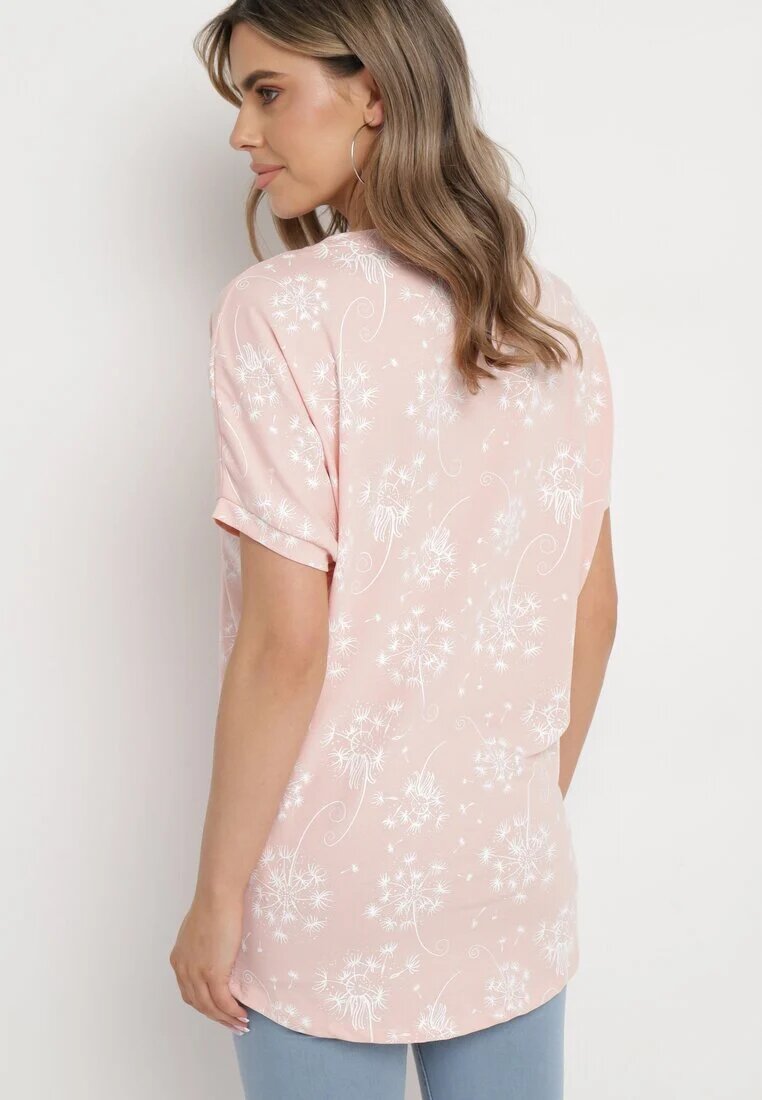 glo-story Tricou Roz de bumbac cu mâneci tip liliac cu strasuri și imprimeu Sevres