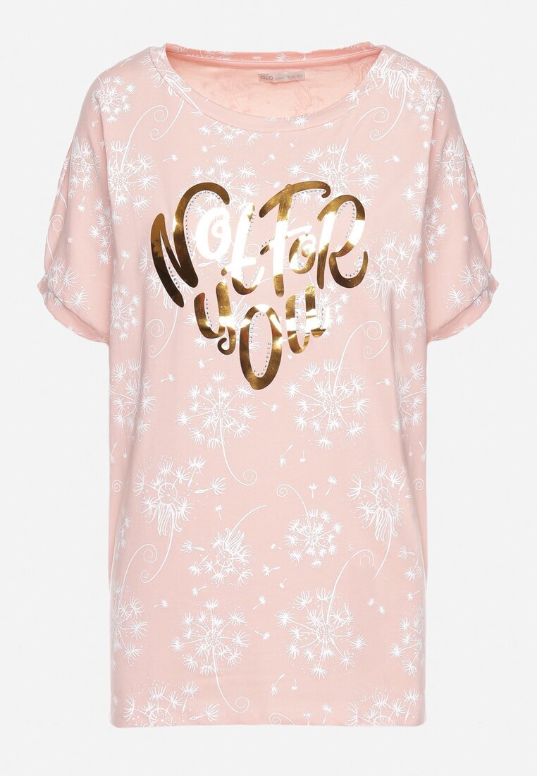 glo-story Tricou Roz de bumbac cu mâneci tip liliac cu strasuri și imprimeu Sevres
