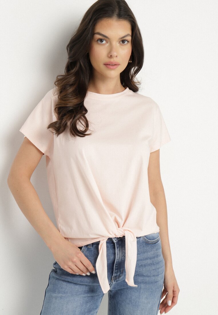 glo-story Tricou roz deschis din bumbac cu legătură decorativă Sunitra