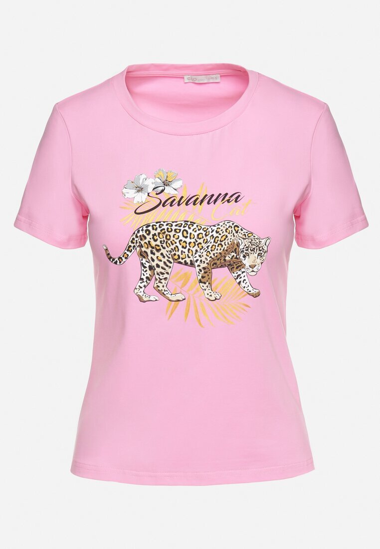 glo-story Tricou Roz din Bumbac cu Imprimeu Panteră Yelfea