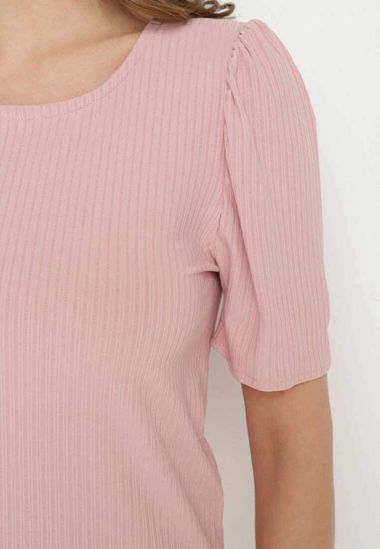glo-story Tricou Roz Rebrat cu pliuri la mâneci Kolanovia