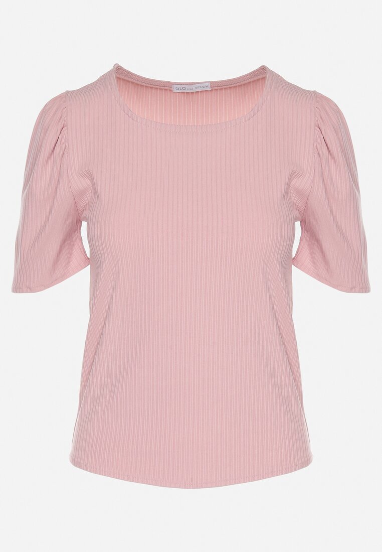 glo-story Tricou Roz Rebrat cu pliuri la mâneci Kolanovia
