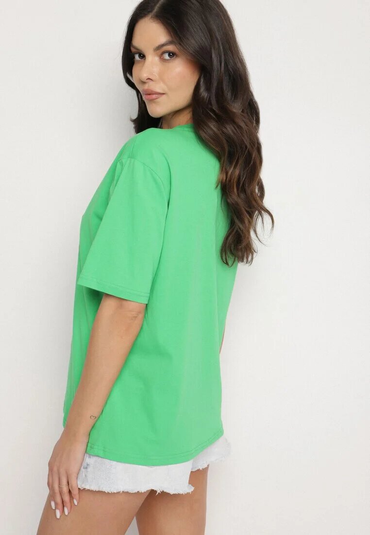 glo-story Tricou verde de bumbac cu imprimeu decorativ Delmari