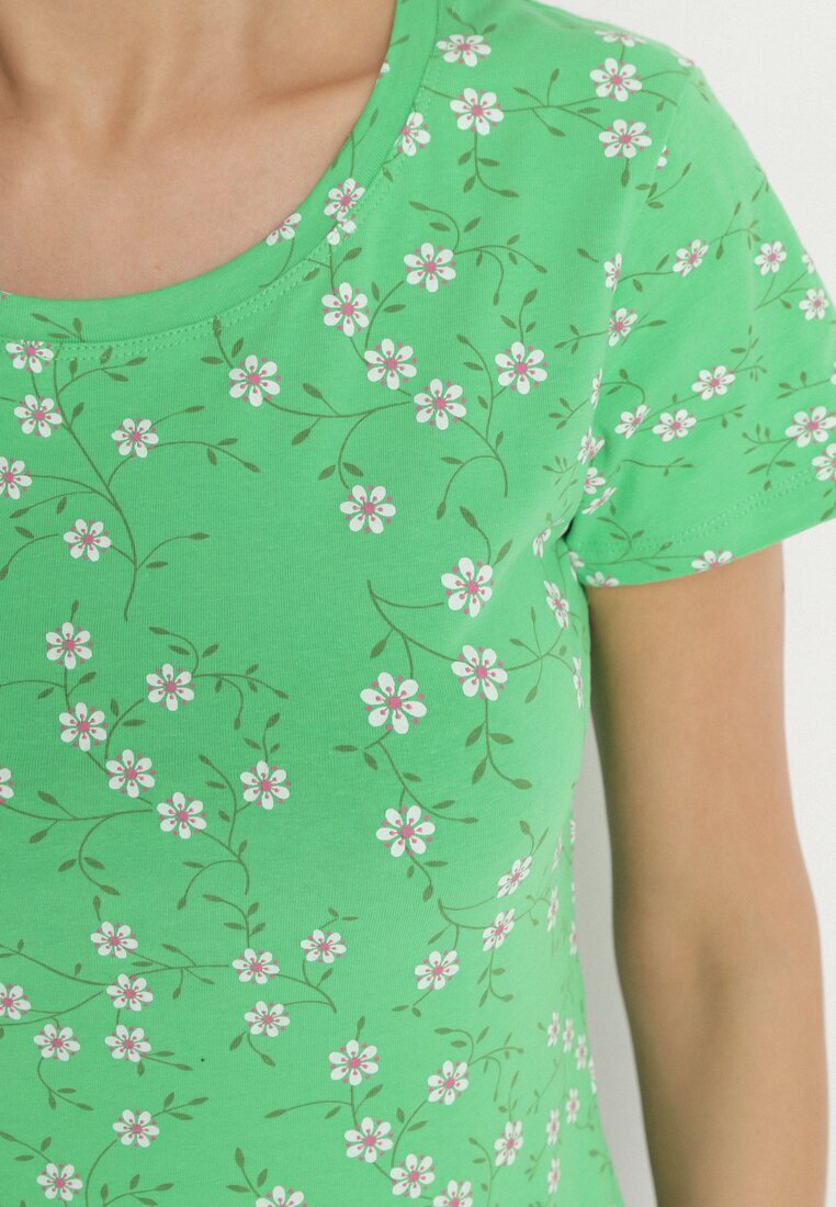 glo-story Tricou Verde din Bumbac cu Flori Savilisse