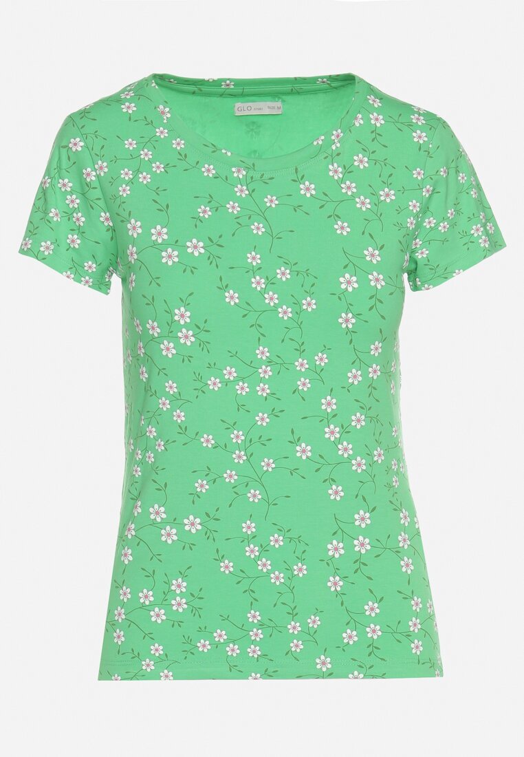glo-story Tricou Verde din Bumbac cu Flori Savilisse