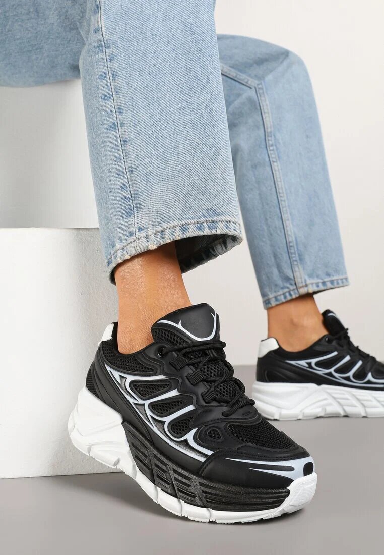 gogo gogo Adidași negri în stil streetwear pe talpă groasă cu reliefuri Siltewi