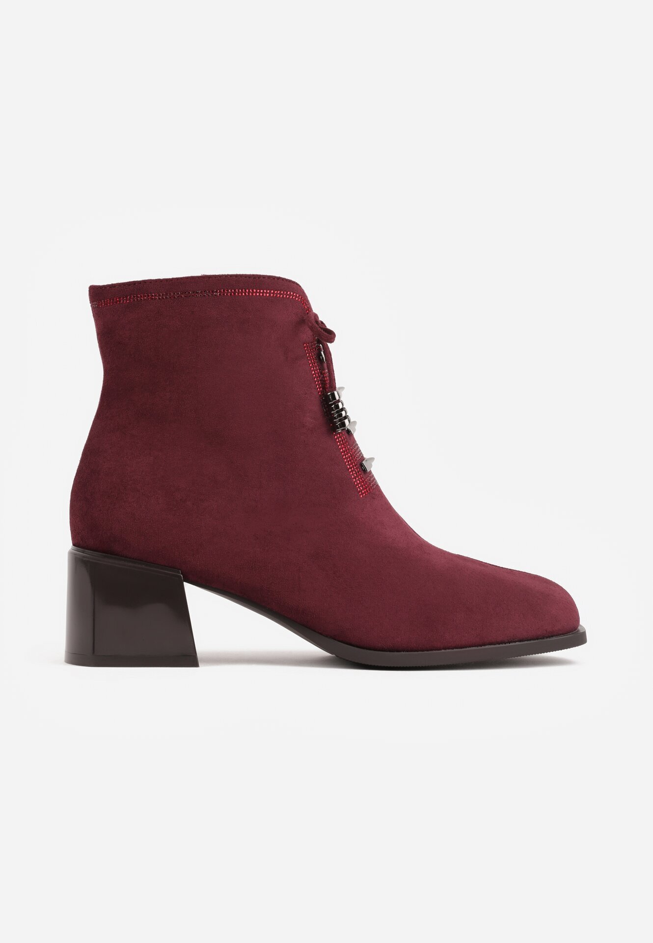 gogo gogo Botine cu toc cu fundă inserții metalice și zirconii Velerna Bordo