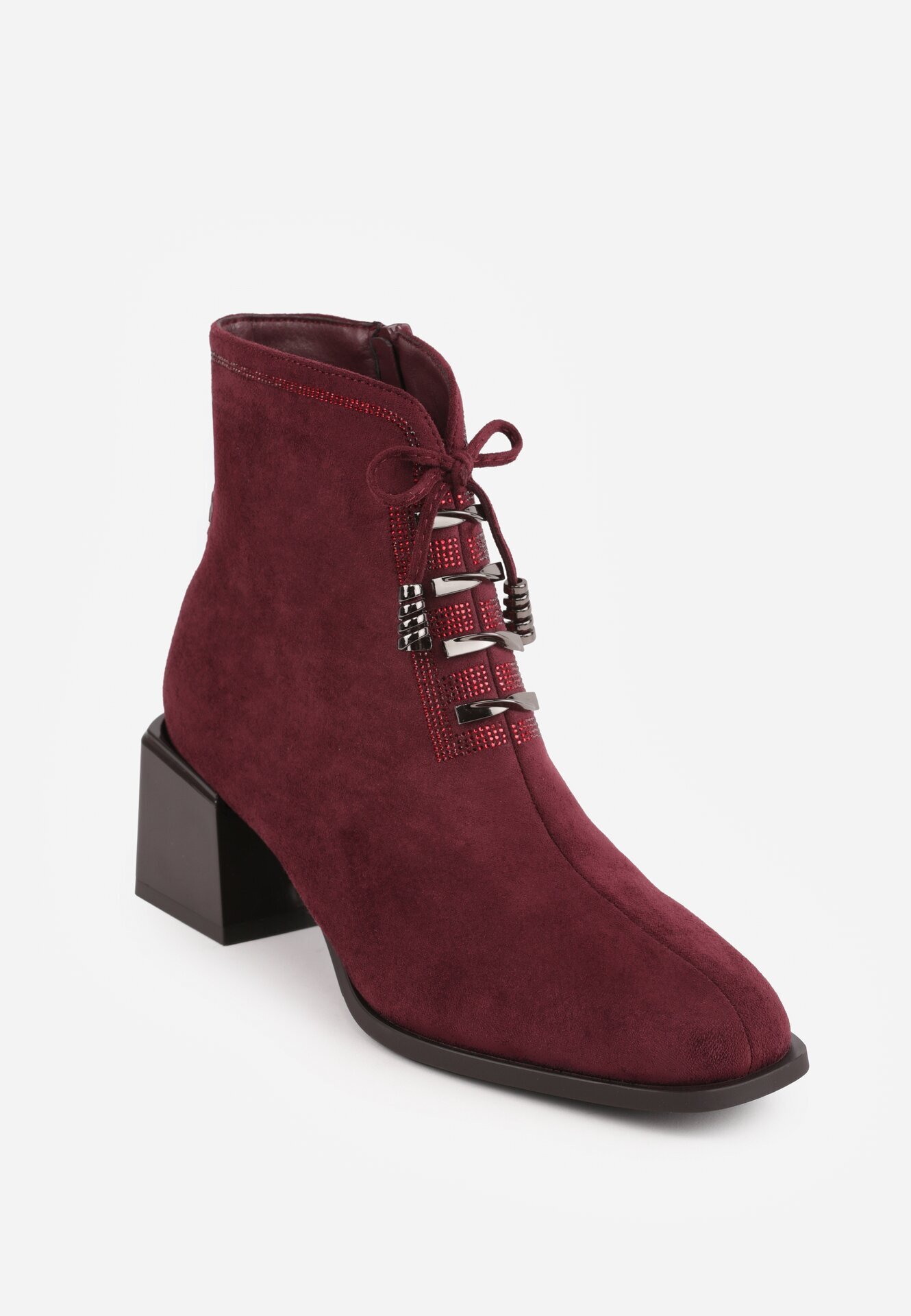 gogo gogo Botine cu toc cu fundă inserții metalice și zirconii Velerna Bordo