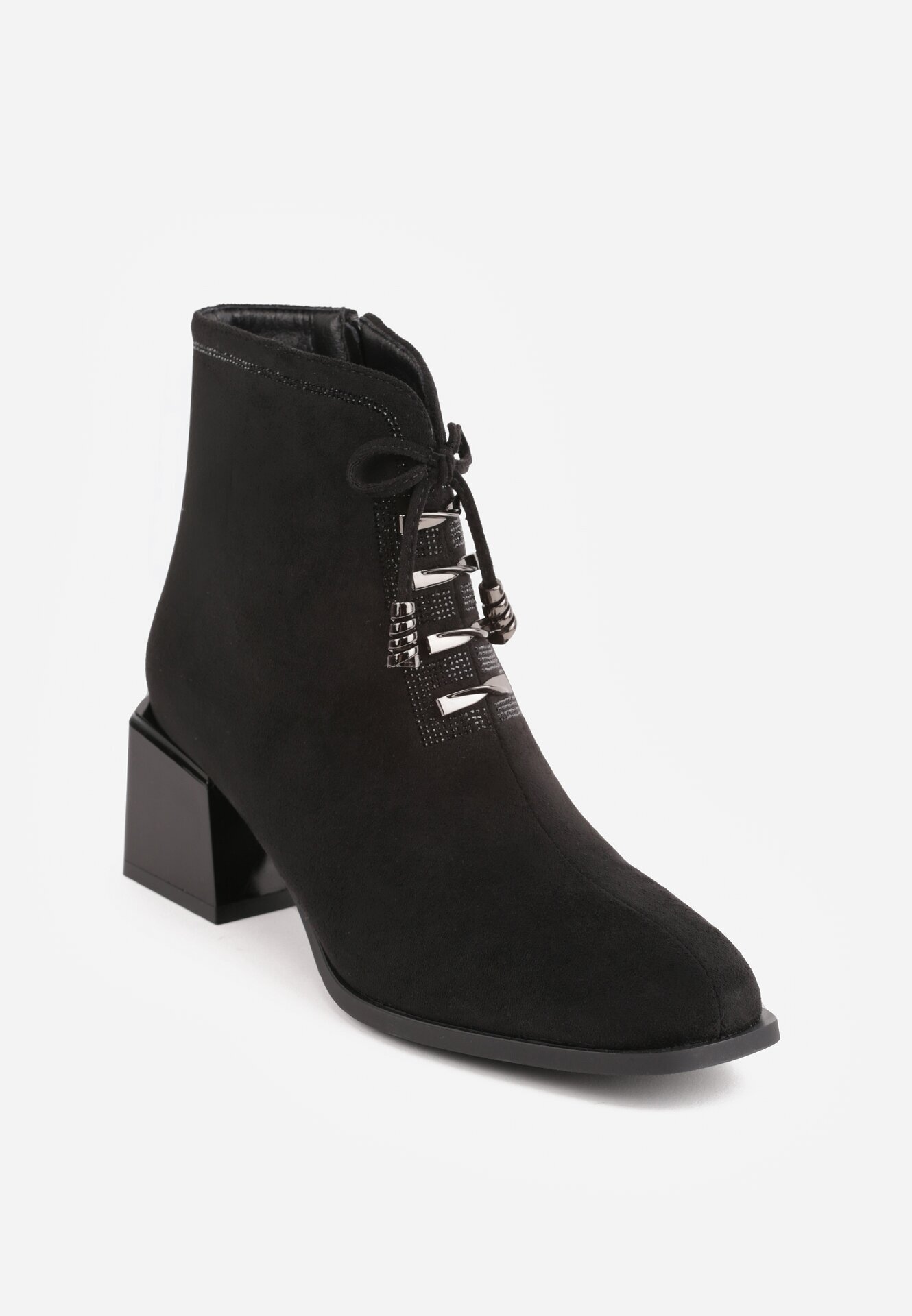 gogo gogo Botine cu toc cu fundă inserții metalice și zirconii Velerna Negre
