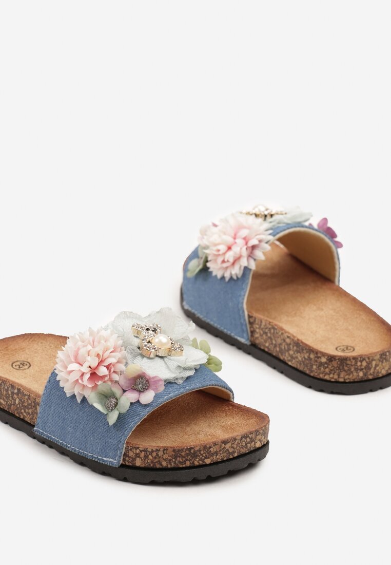 gogo gogo Papuci Albastru deschis Decorate cu Aplicații Florale Redevare