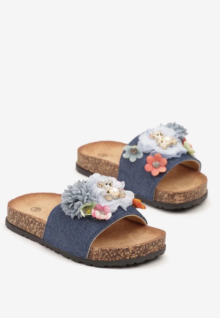 gogo gogo Papuci Bleumarin Cu Aplicații Florale Redevare