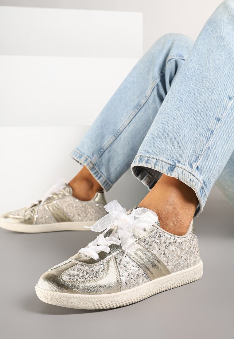 goodin Adidași Aurii cu branț din piele și paiete Iswia