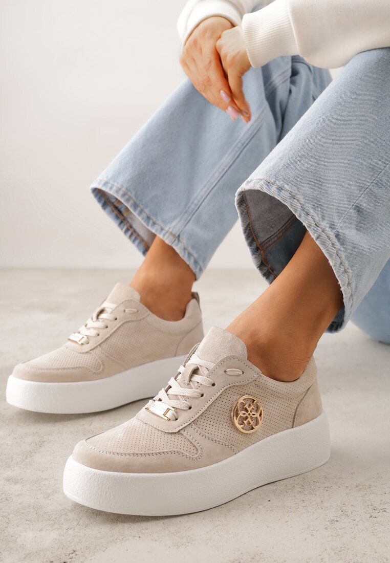 goodin Adidași bej din piele cu talpă groasă cu ornament geometric Syrolphi