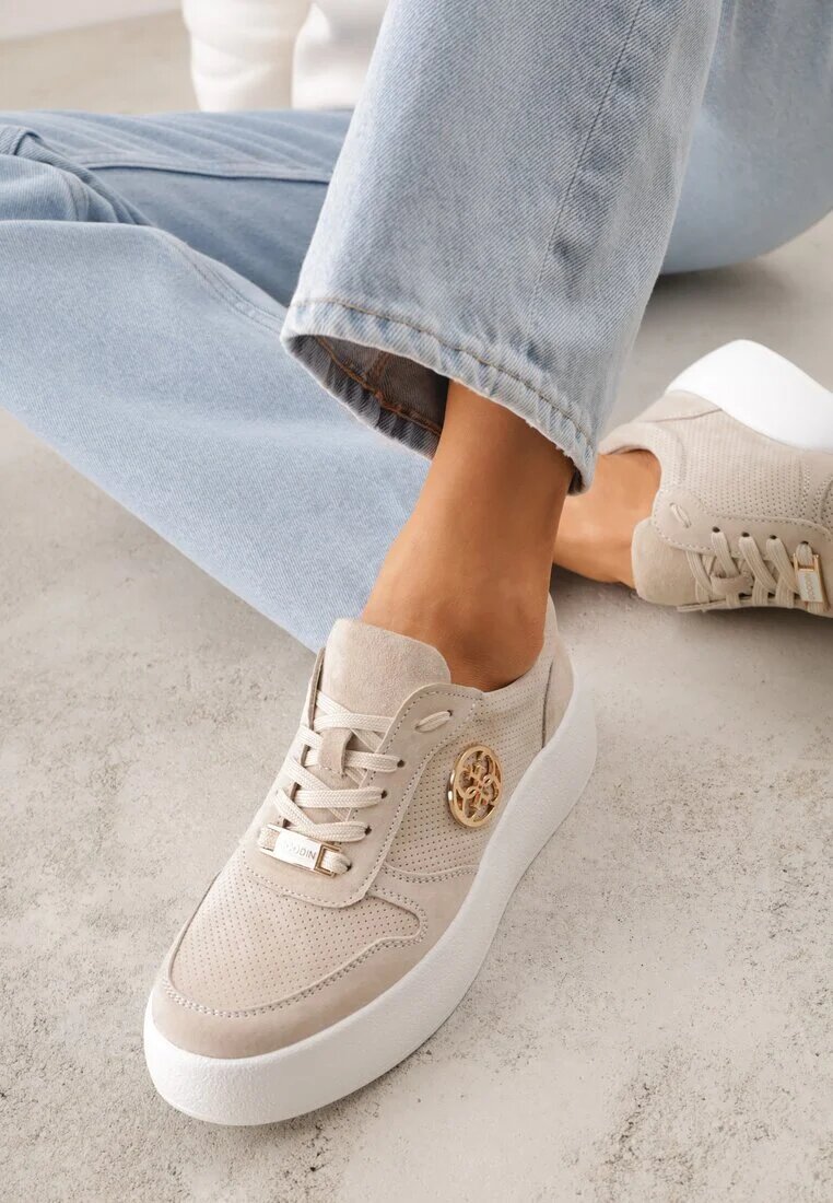 goodin Adidași bej din piele cu talpă groasă cu ornament geometric Syrolphi