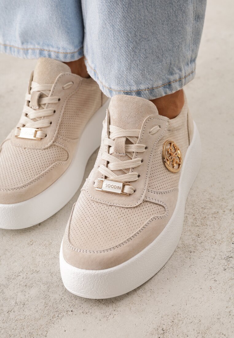 goodin Adidași bej din piele cu talpă groasă cu ornament geometric Syrolphi