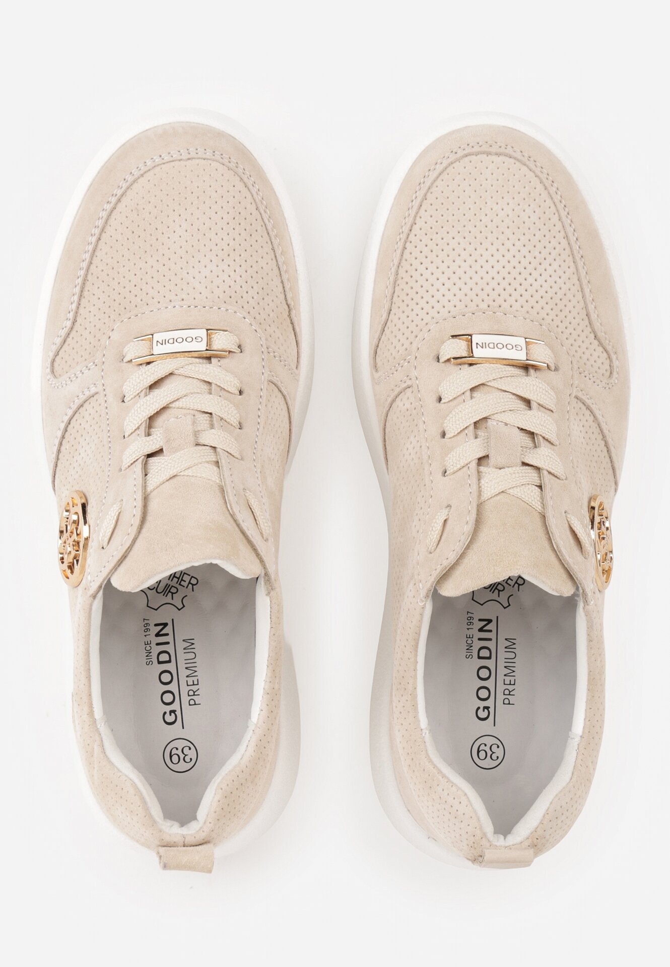 goodin Adidași bej din piele cu talpă groasă cu ornament geometric Syrolphi