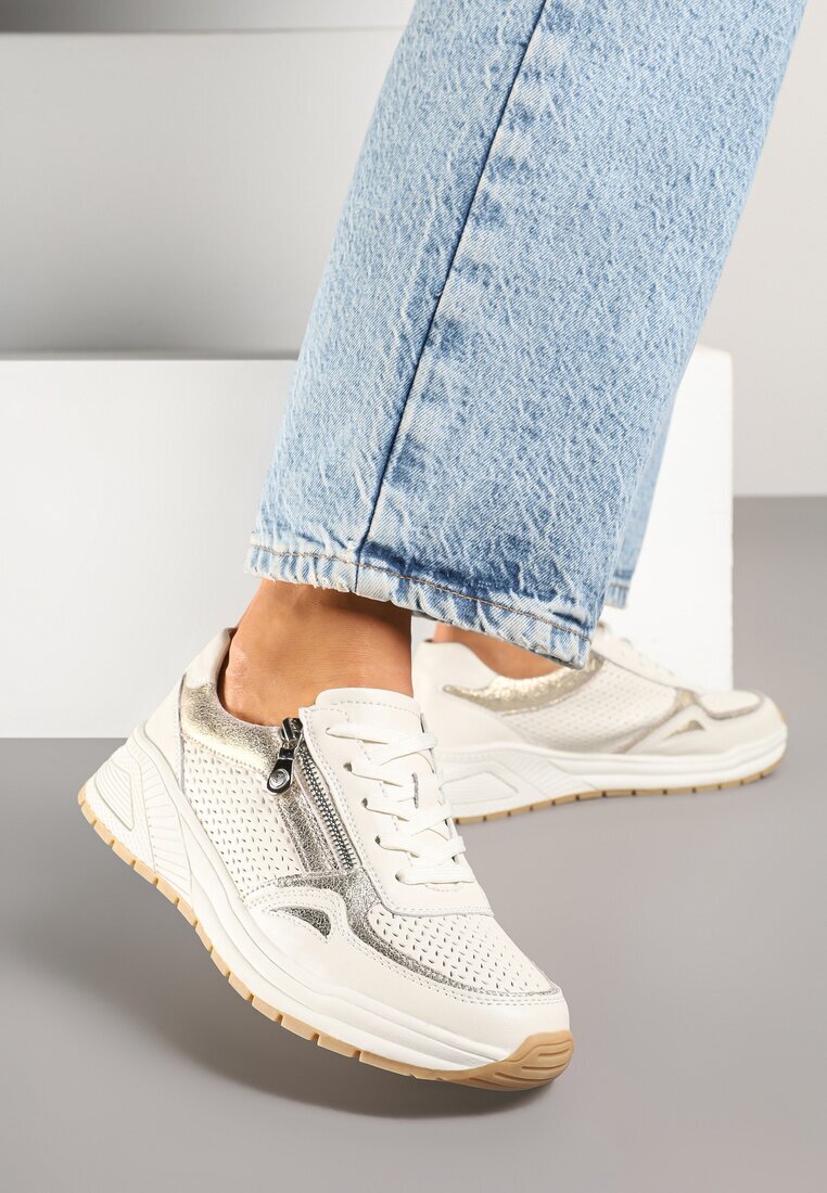 goodin Adidași Bej din Piele Naturală Decorați cu Perforații și Fermoar Amivessa