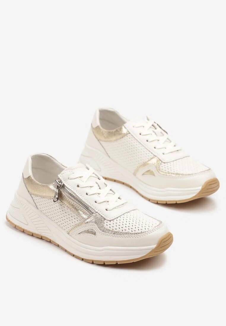 goodin Adidași Bej din Piele Naturală Decorați cu Perforații și Fermoar Amivessa