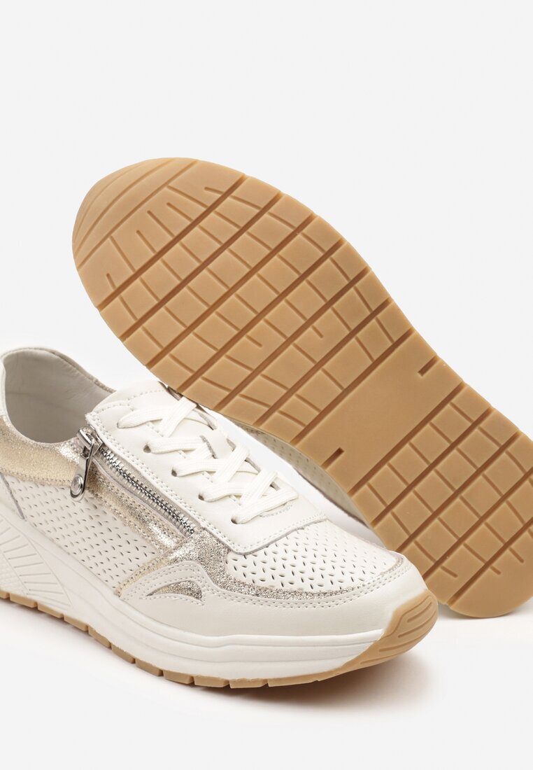 goodin Adidași Bej din Piele Naturală Decorați cu Perforații și Fermoar Amivessa