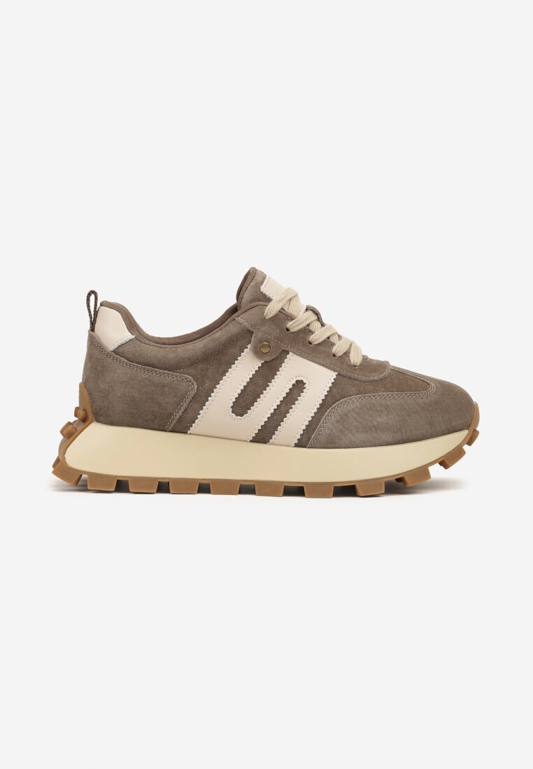 goodin Adidași bej închis din piele cu motiv geometric Melussea