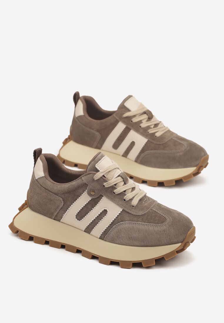 goodin Adidași bej închis din piele cu motiv geometric Melussea