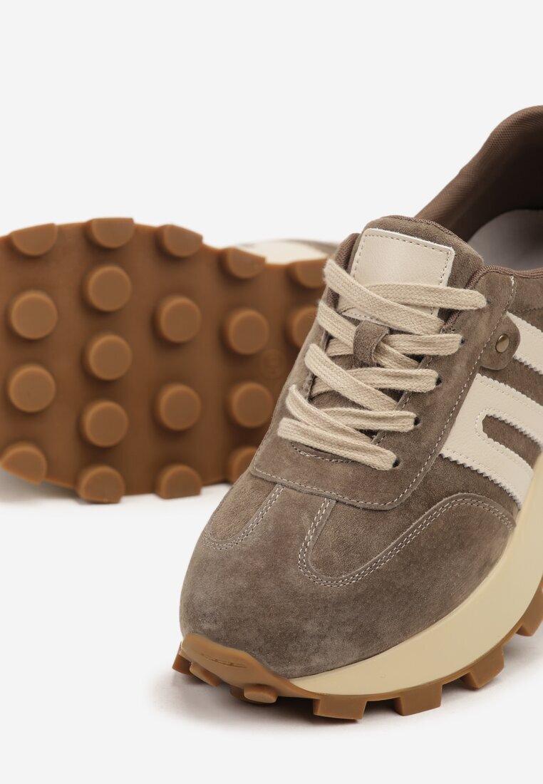 goodin Adidași bej închis din piele cu motiv geometric Melussea