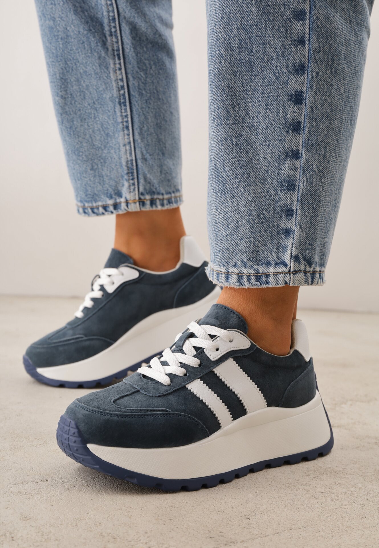 goodin Adidași bleumarin din piele cu talpă groasă Cezelina