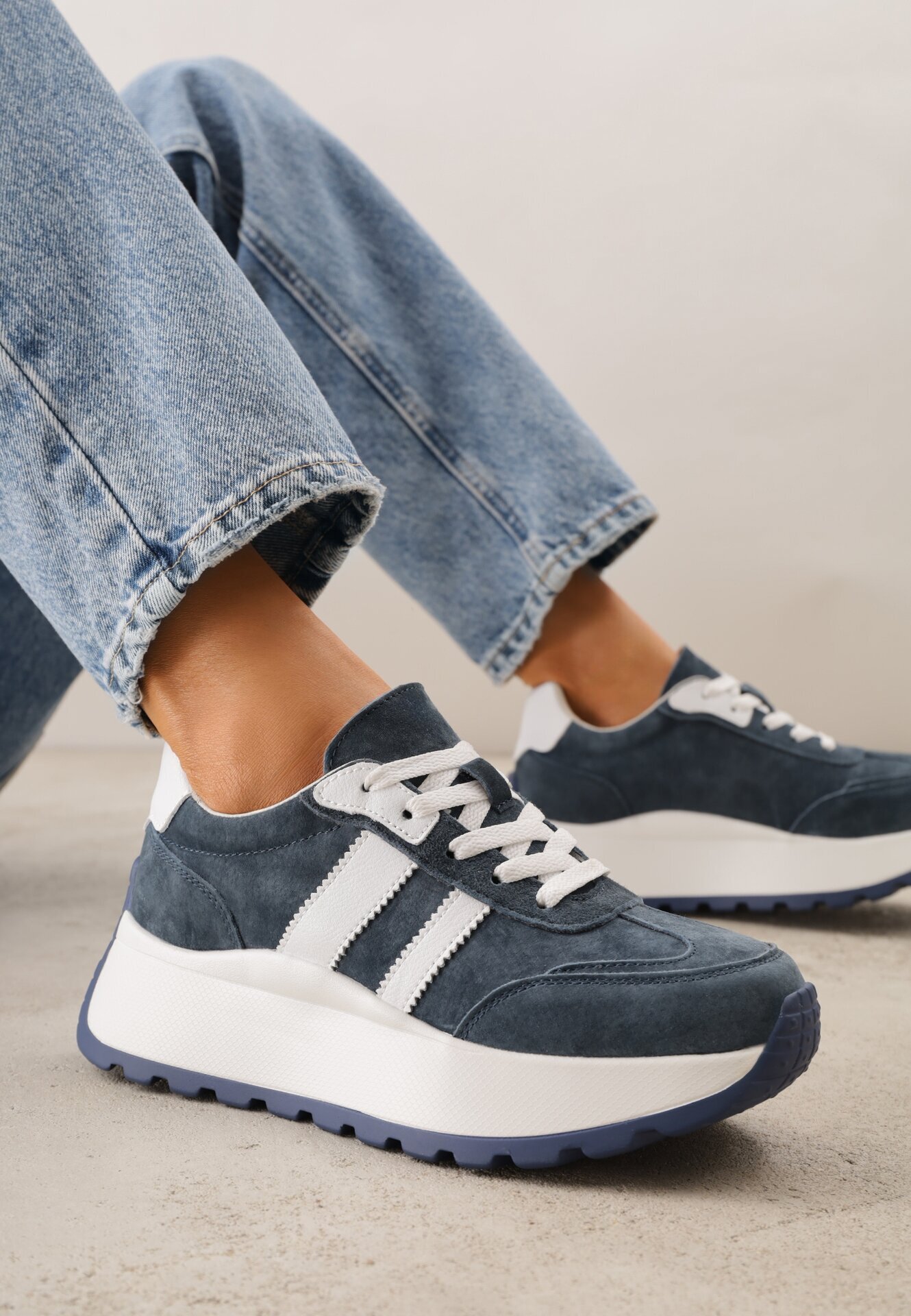 goodin Adidași bleumarin din piele cu talpă groasă Cezelina