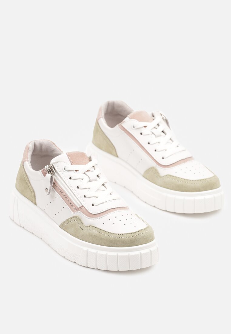 goodin Adidași din piele Alb-Verde în stil Streetwear Decorate cu fermoar Elearessa