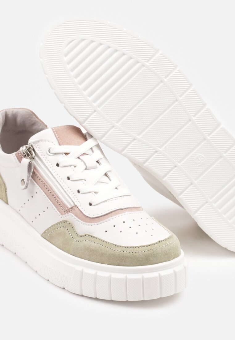 goodin Adidași din piele Alb-Verde în stil Streetwear Decorate cu fermoar Elearessa