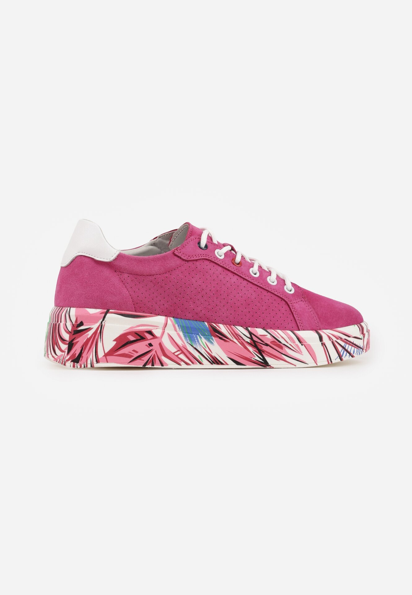 goodin Adidași Fucsia din Piele Naturală cu Perforații și Motiv cu Pene Riosinda