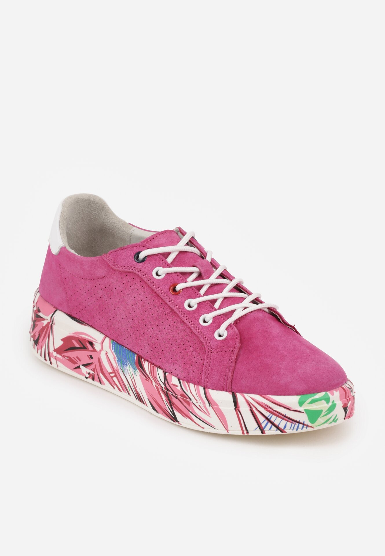 goodin Adidași Fucsia din Piele Naturală cu Perforații și Motiv cu Pene Riosinda