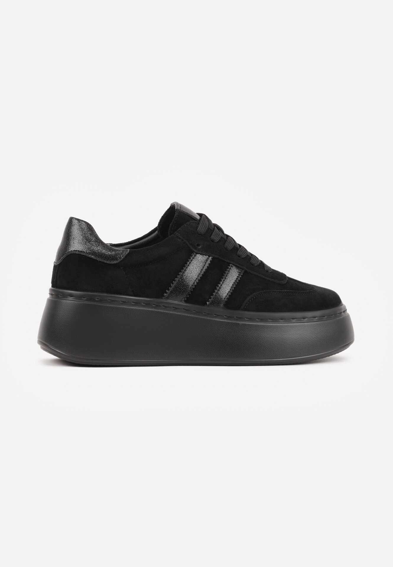goodin Adidași Negri de Semilă cu Talpă Groasă cu Brant din Piele Riovessa