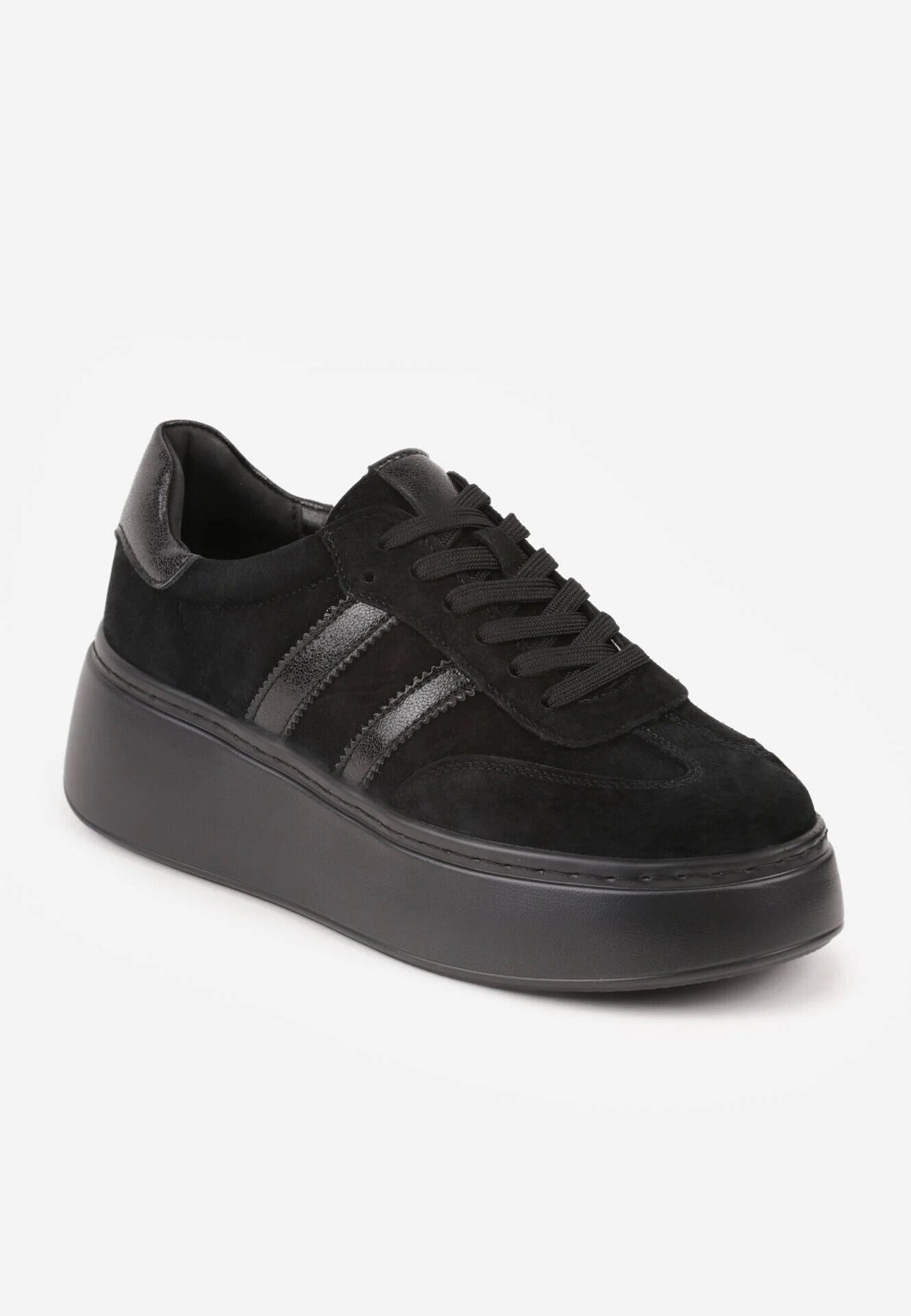 goodin Adidași Negri de Semilă cu Talpă Groasă cu Brant din Piele Riovessa