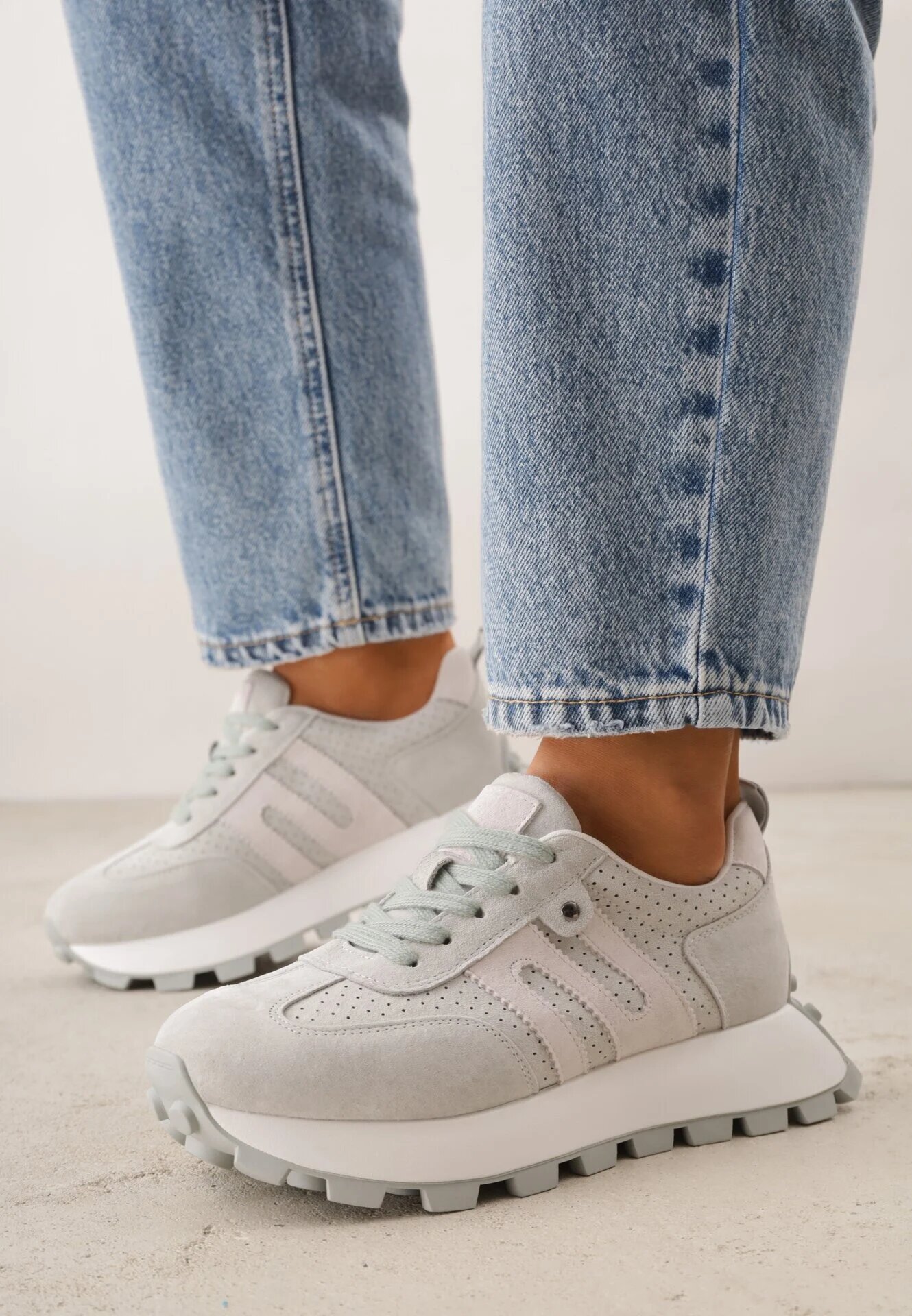 goodin Adidași verde deschis din piele întoarsă cu talpă groasă cu model geometric Zitula