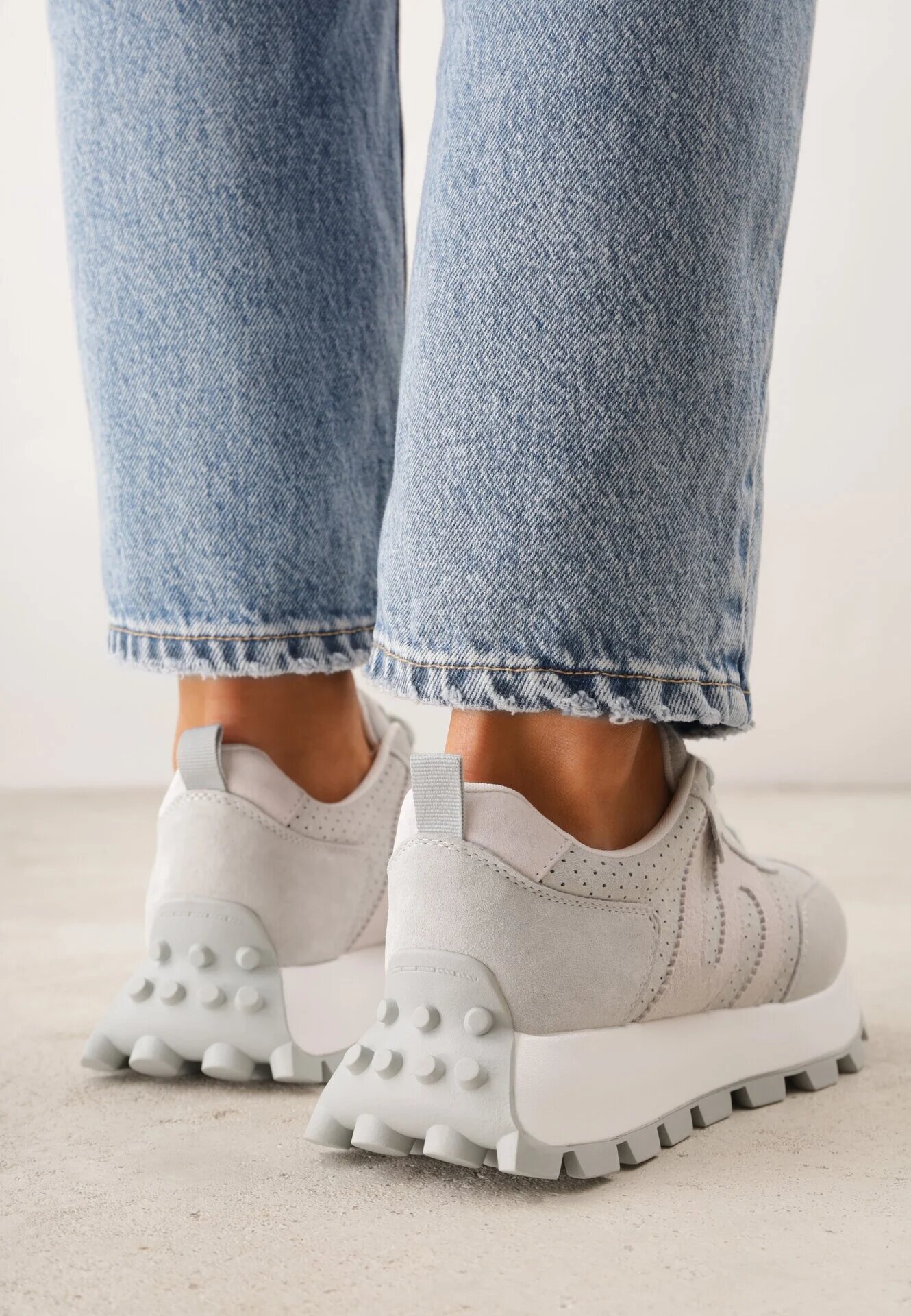 goodin Adidași verde deschis din piele întoarsă cu talpă groasă cu model geometric Zitula