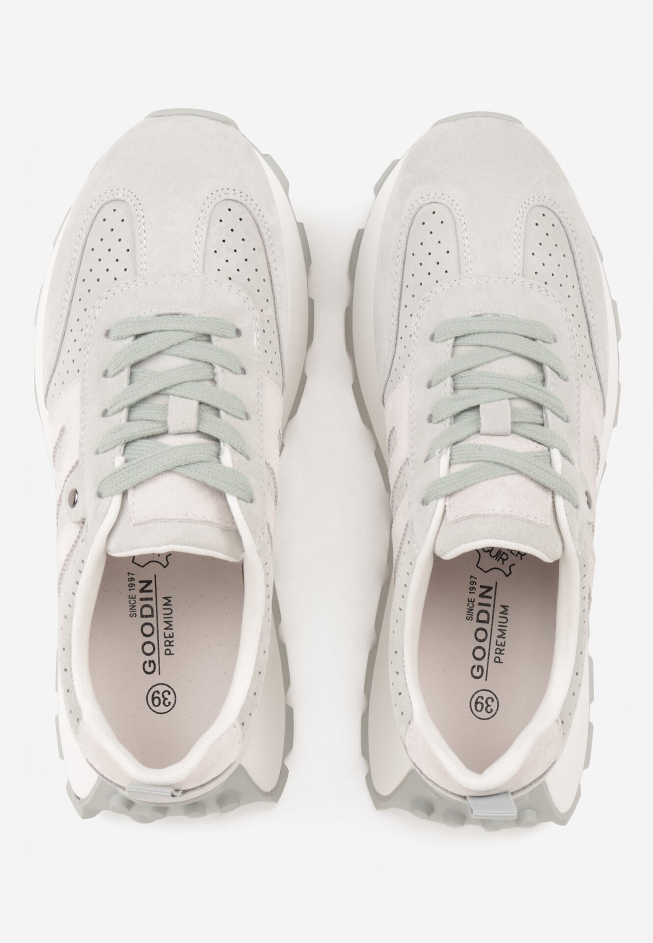 goodin Adidași verde deschis din piele întoarsă cu talpă groasă cu model geometric Zitula