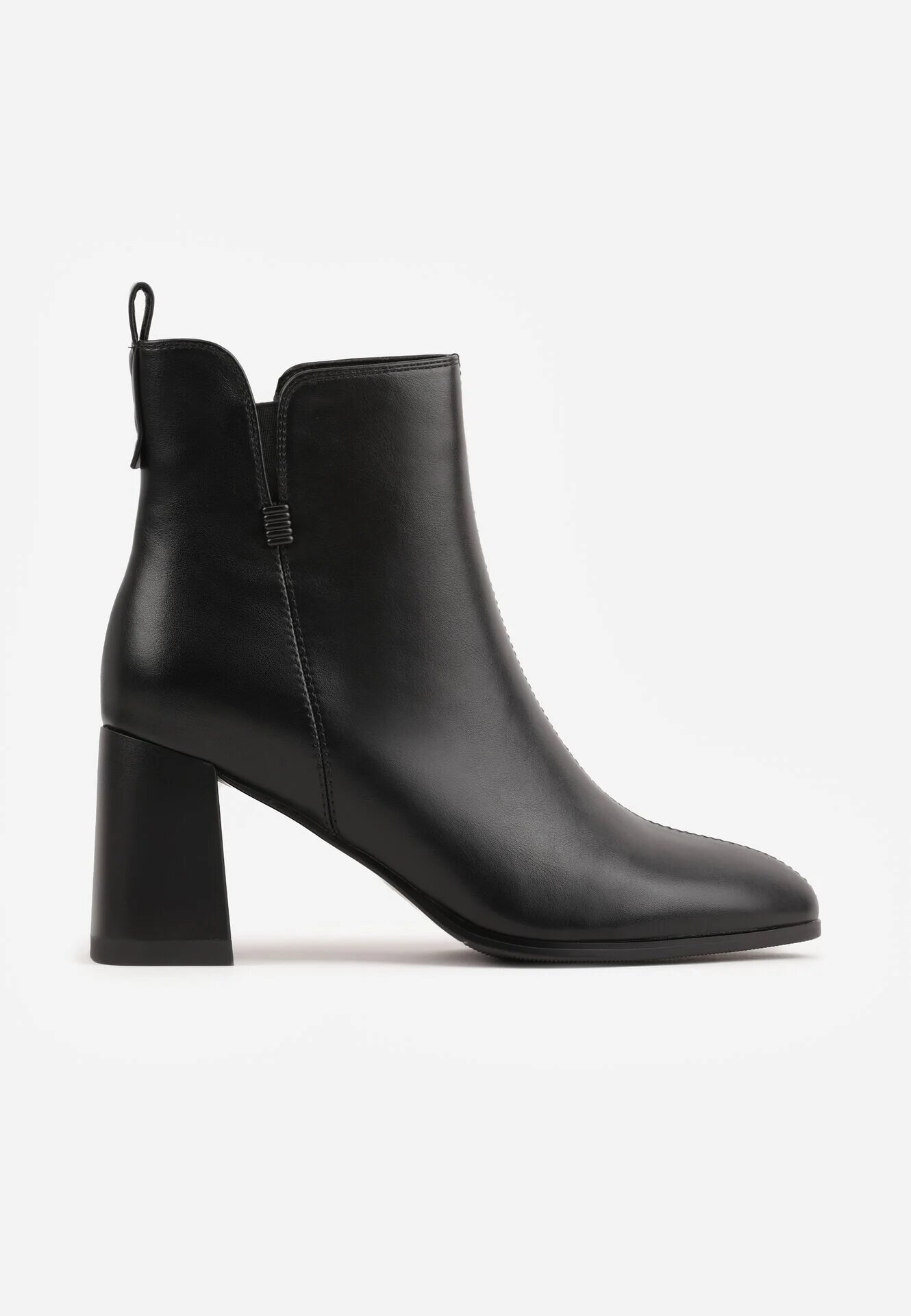 goodin Botine clasice cu toc gros izolați cu cusătură decorativă Esterina Negre