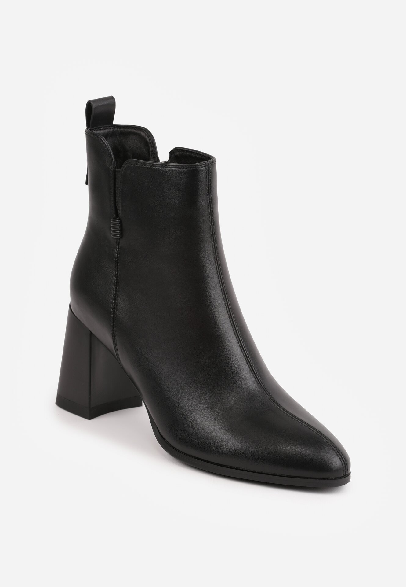 goodin Botine clasice cu toc gros izolați cu cusătură decorativă Esterina Negre